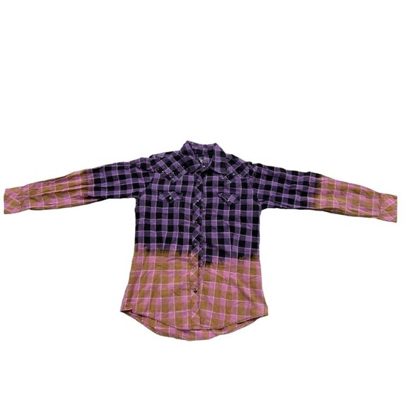 Wrangler Tops - Rock 47 by Wrangler Women Purple Pink Plaid Size M Bleach Dyed Button Down Shirt